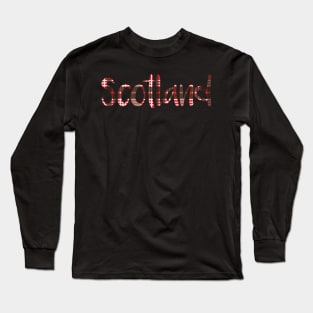 SCOTLAND, Red, Black and White Tartan Style Design Long Sleeve T-Shirt